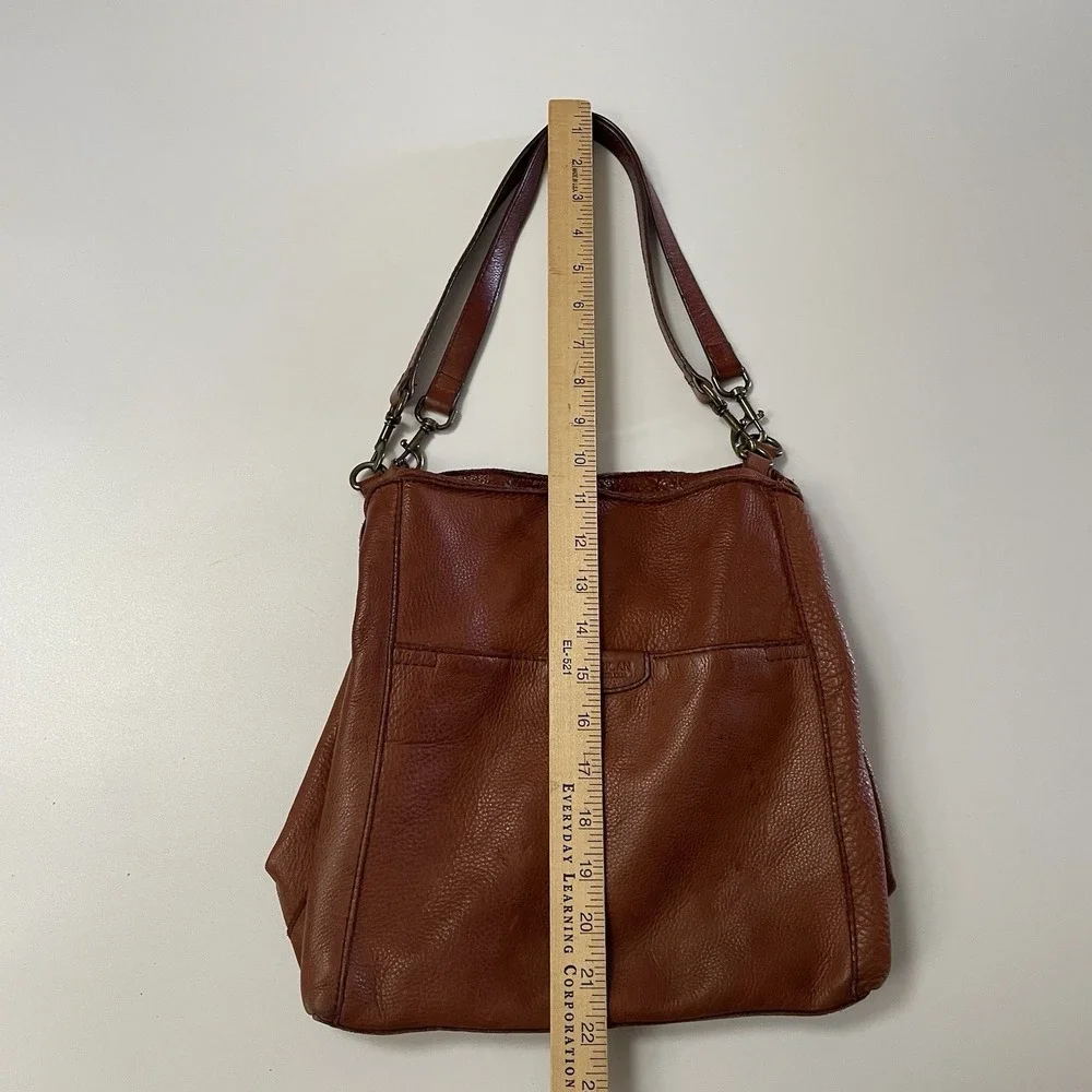 American Leather Co. Austin Cognac Brown Leather Triple Entry Bucket Bag READ B8
